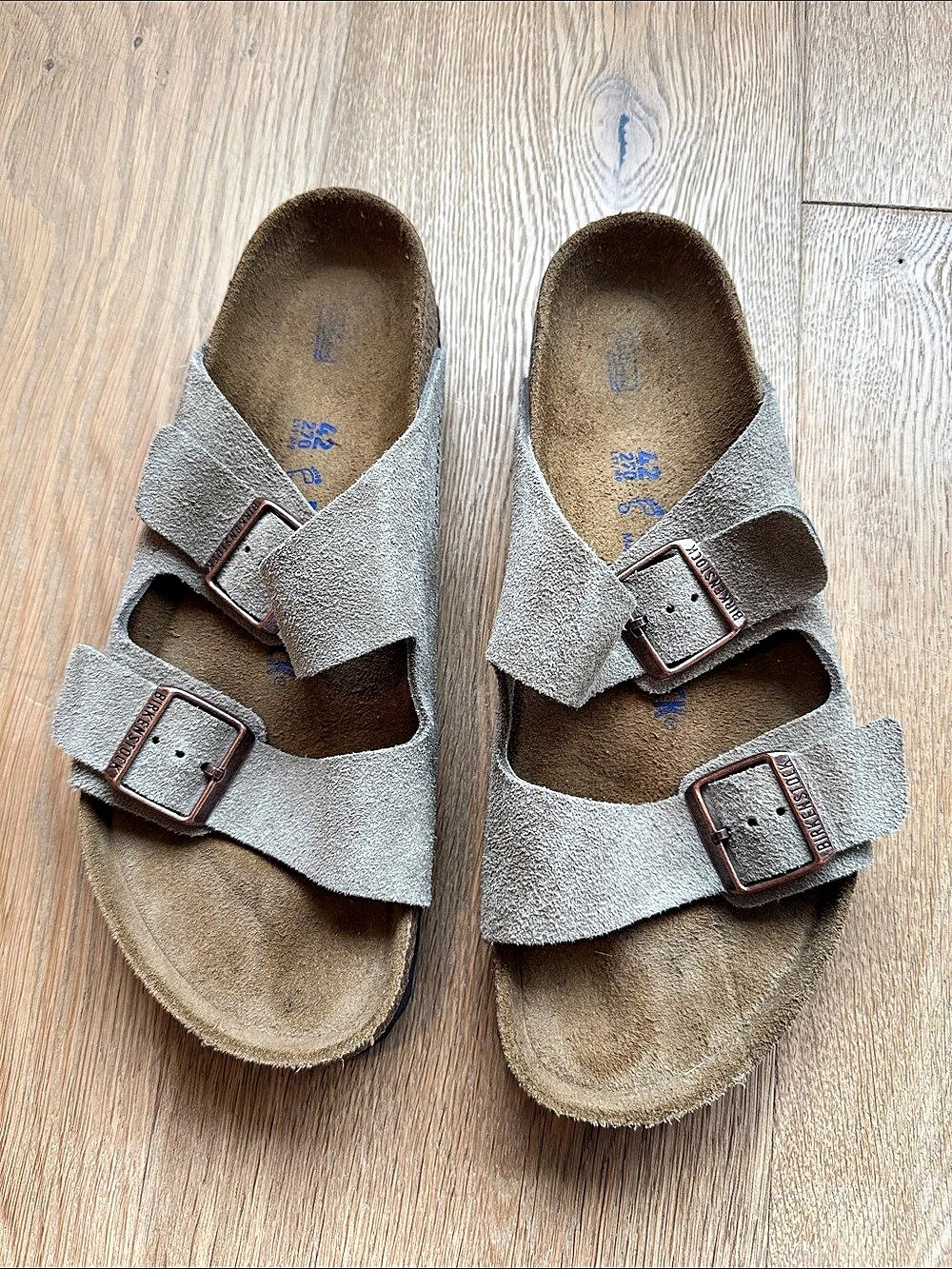 Birkenstock Arizona Two-Strap Sandals in Taupe Size 42